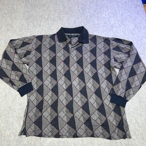 Vintage ME SPORT Mens Long Sleeve Argyle Polo Sweater Shirt Medium GrandpaCore